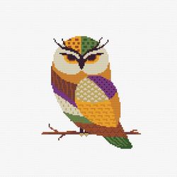 colorful owl - cross stitch pattern bird primitive embroidery ethnic style colored owl modern owl easy cross stitch