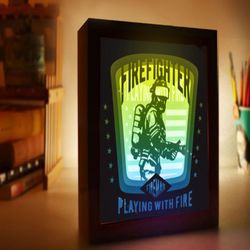 fireman 3d paper lightbox templates, shadow box template, paper cutting template, light box svg files, 3d papercut ligh