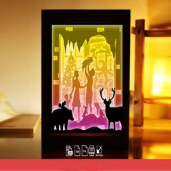 family 3d paper lightbox template, shadow box template, paper cutting template, light box svg files, 3d papercut lightb