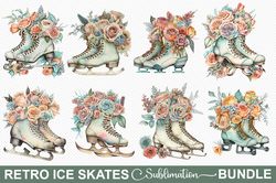 retro ice skates and roses sublimation