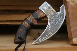 the original custom hand forged pizza axe , viking pizza cutter axe , viking bearded camping axe, best birthday & annive