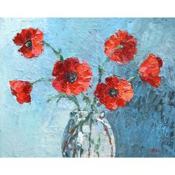 red poppies painting 24x30cm original oil painting on canvas 10'x12' small painting red floral painting poppy red flower