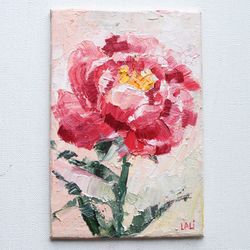 peony painting original oil painting on canvas 15x10cm pink flower original wall art blush pink peony small painting