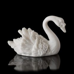 swan figurine - marble bird statuette - stone art white animal sculpture