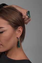 exquisite earrings with natural malachite