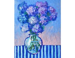 blue hydrange painting original oil painting 15x19cm blue flowers in a vase blue floral small painting hydrangeas art