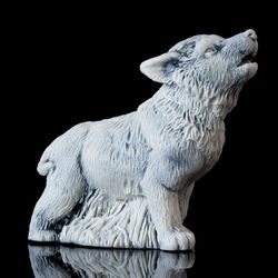 small wolf figurine / marble statuette / stone art grey animal sculpture