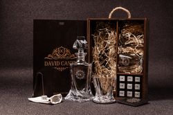 premium personalized crystal decanter set - whiskey glasses set with stones - personalized gift for him