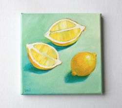 lemons still life 20x20cm original oil painting on canvas 8'x8' lemon art lemon painting floral lemon still life