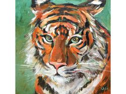 tiger painting original oil painting 20x20cm animal art pet painting tiger portrait 8'x8' african art savanna art