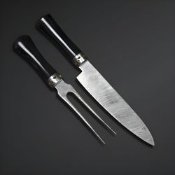 upgrade your kitchen with a damascus steak chef knife & fork set: perfect buffalo christmas gift