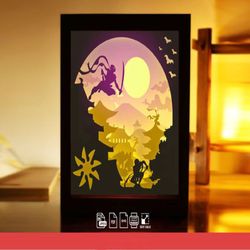 ninja 3d paper lightbox template, shadow box template, paper cutting template, light box svg files, 3d papercut lightbox