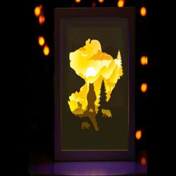 bear 3d paper lightbox template, shadow box template, paper cutting template, light box svg files, 3d papercut lightbox