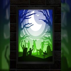 zombie lightbox, shadow box template, paper cutting template, light box svg files, 3d papercut lightbox svg, file diy, c