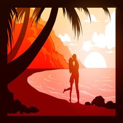 beach 2 lightbox template,shadow box template, paper cutting template, light box svg files, 3d papercut lightbox svg, fi