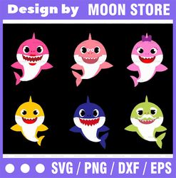 6 family sharks character svg,png,shark's friends svg, pink fong svg, family shark svg, dxf, eps files