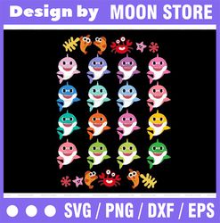 16 grandma sharks bundle   character with many colors svg,png,shark's friends svg, pink fong svg, family shark svg, dxf,