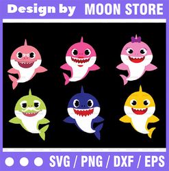 6 family sharks character svg,png,shark's friends svg, pink fong svg, family shark svg, dxf, eps files