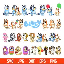 bluey characters bundle svg, bluey svg, bluey cartoon svg, cartoon svg png dxf eps digital file - digital file