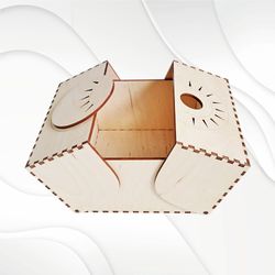 Gift box sun pattern, design laser cut. Jewelry box, svg dxf files, laser cutting.