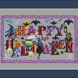 happy halloween sampler cross stitch pattern pdf by crossstitchingforfun, instant download