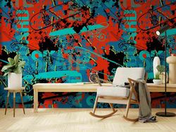 graffiti wallpaper mural street art graffiti mural, peel stick wallpapers, bedroom wall design