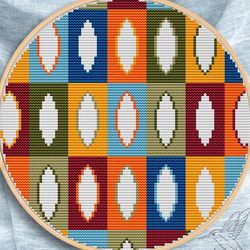 cross stitch pattern boho leaves, counted cross stitch chart, mid century, easy embroidery, hoop art xstitch digital pdf