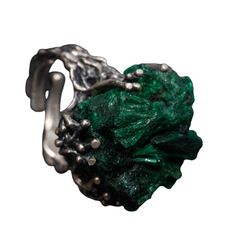 unique rounded ring with natural malachite