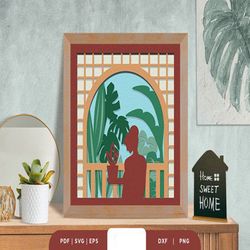 house full of plant 3d light box svg, shadow box template, paper cutting template, light box svg files, 3d papercut ligh