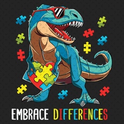 embrace differences autism svg, autism svg, autism dinosaur svg, autism t rex svg, embrace differences, t rex puzzle svg