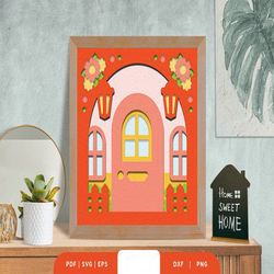 home porch 3d layered paper cut svg, shadow box template, paper cutting template, light box svg files, 3d papercut light