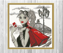 cross stitch pattern of a beautiful girl | embroidery of young woman | scheme cross pattern people | pdf