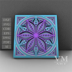 f07 - layered flower svg, 3d flower mandala, laser cut file mandala dxf file, layered mandala svg for cricut, 3d flower