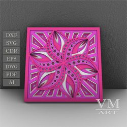 f08 - layered flower svg, 3d flower mandala, laser cut file mandala dxf file, layered mandala svg for cricut, 3d flower