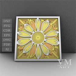 f10 - layered sunflower svg, 3d sunflower mandala, laser cut file mandala dxf file, layered mandala svg for cricut