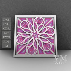 f14 - layered flower svg, 3d flower mandala, laser cut file mandala dxf file, layered mandala svg for cricut, 3d flower