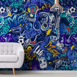 peel and stick graffiti wall mural, self-adhesive wallpaper wall design graffiti wall paper removable wallpaper