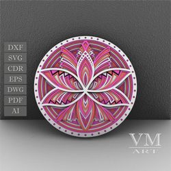 f17 - layered lotus svg, 3d lotus mandala, laser cut file mandala dxf file, layered mandala svg for cricut, 3d lotus