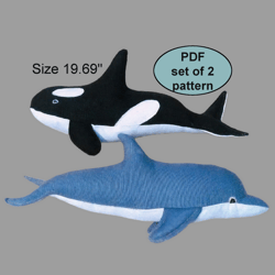 orca whale toy and dolphin toy pattern pdf sewing pattern & tutorial set of 2 pattern  stuffed animal pattern