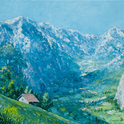 switzerland painting mountains original art impressionist art impasto painting blue painting 20"x20" by ksenia de