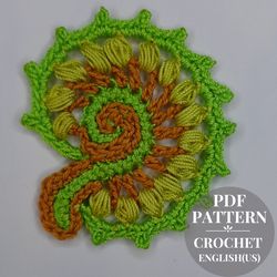 Crochet pattern flower with leaves, flower applique, crochet