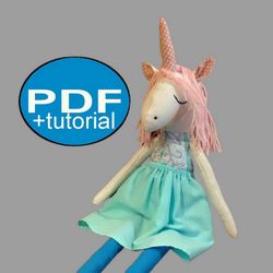 unicorn doll pattern unicorn doll sewing pattern tutorial pdf rag doll pattern cloth doll pattern fabric doll pattern