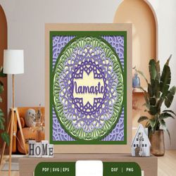 floral namaste mandala 3d paper cut svg, shadow box template, paper cutting template, light box svg files, 3d papercut l