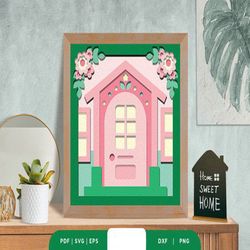 floral front home 3d shadow box svg, shadow box template, paper cutting template, light box svg files, 3d papercut light