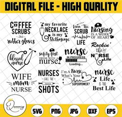 nurse svg bundle, nurse svg, nurse hat svg, heartbeat svg, hospital, nurses, nurse life silhouette png eps dxf vinyl dec