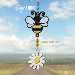 bee car charm svg laser cut files | daisy svg | honey bee svg | car accessories | glowforge files | svg file for cricut