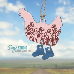 chicken in boots car charm svg laser cut files | chicken svg | car accessories | glowforge files | svg file for cricut