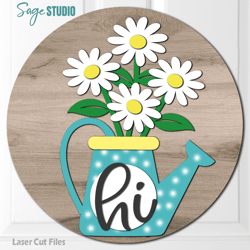 watering can door hanger svg laser cut files | daisy svg | summer welcome sign svg | glowforge files | cricut svg