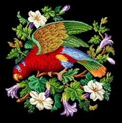 a016 red parrot in flowers