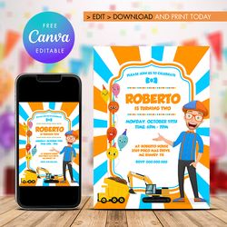 editable blippi birthday invitation instant download